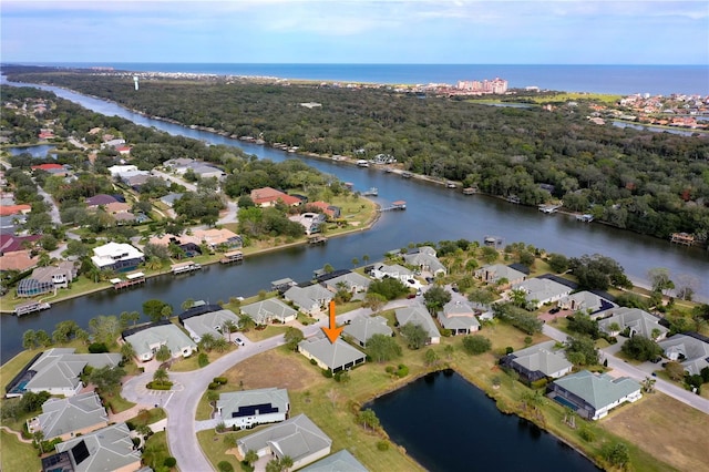 aerial view with a water view