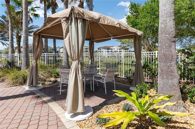 view of patio featuring a gazebo