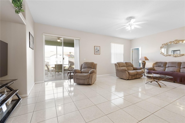 54 Fieldstone Ln, Palm Coast, FL 32137 - living room featuring a ceiling fan and light tile patterned flooring