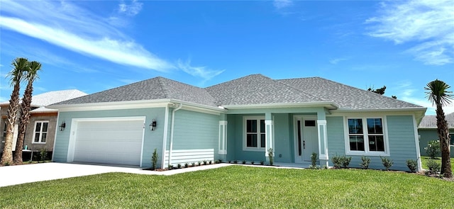 36 Armand Beach Dr, Palm Coast, FL 32137 - single story home with an attached garage, driveway, a front lawn, a porch, and a shingled roof