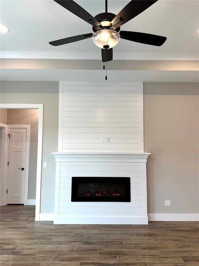 36 Armand Beach Dr, Palm Coast, FL 32137 - detailed view of wood tiled floors, a large fireplace, and a ceiling fan