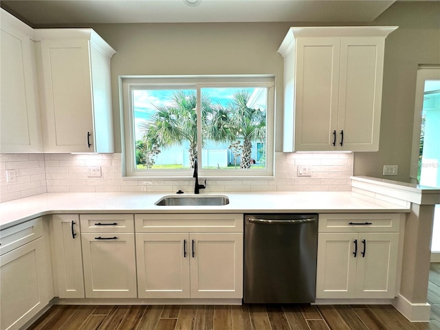 36 Armand Beach Dr, Palm Coast, FL 32137 - kitchen featuring dishwasher, dark wood-style flooring, and backsplash