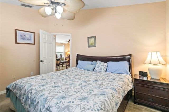 bedroom with carpet flooring and ceiling fan