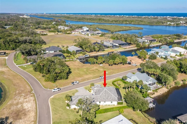 aerial view featuring a water view