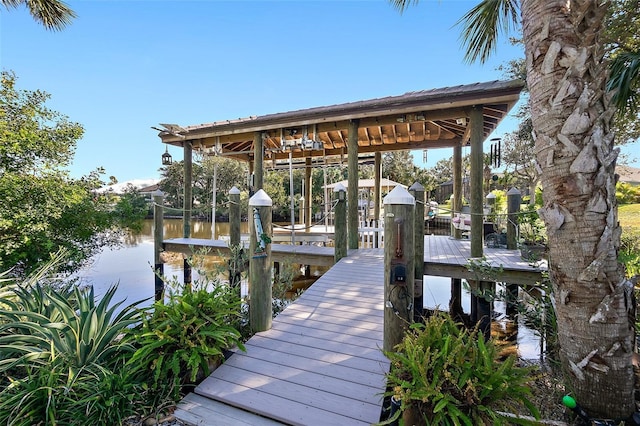 view of dock with a water view