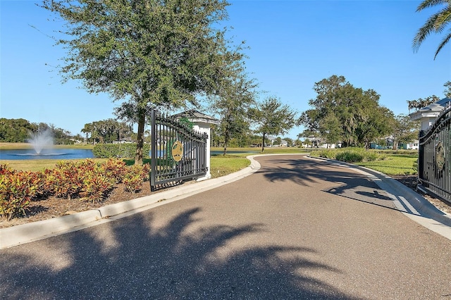 view of road with a water view