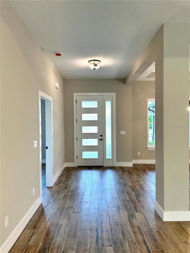 6 Lake Pl, Palm Coast, FL 32137 - entryway with dark wood-style flooring, baseboards, and a textured ceiling