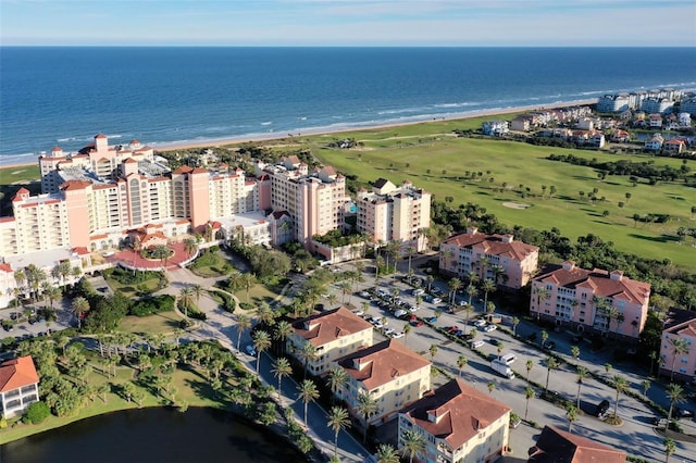 aerial view with a beach view and a water view