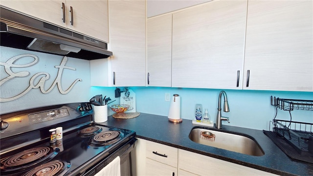 kitchen featuring black range with electric cooktop and sink