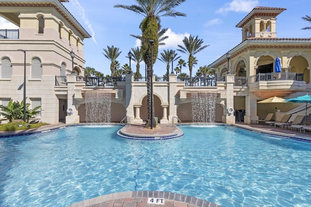 pool with a patio