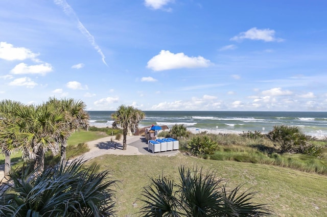 property view of water featuring a beach view