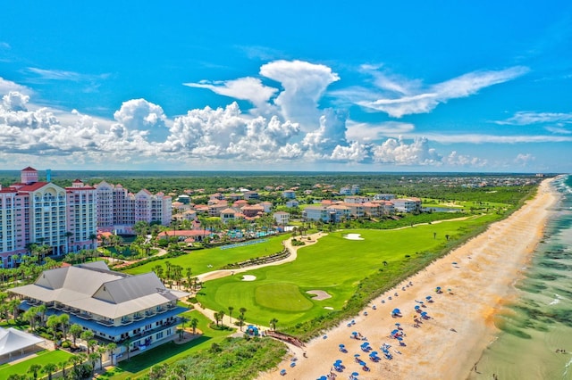 aerial view featuring a view of city, a water view, and a view of the beach