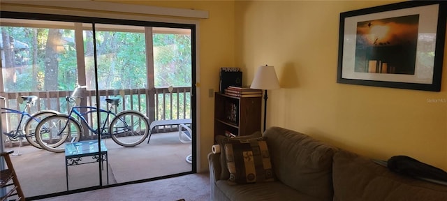 doorway to outside with carpet