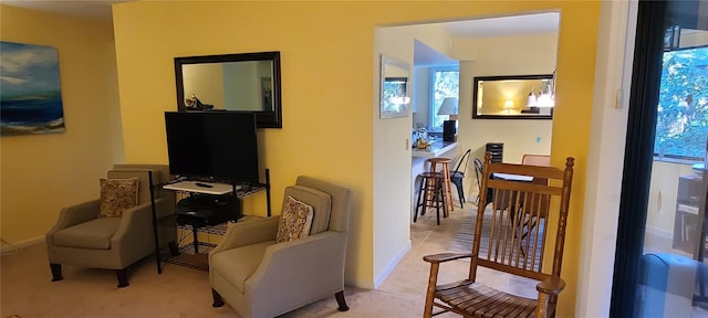 living area with light colored carpet and plenty of natural light