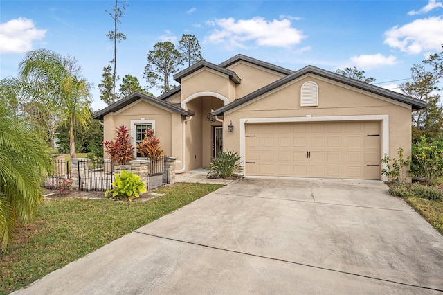 ranch-style home featuring a garage