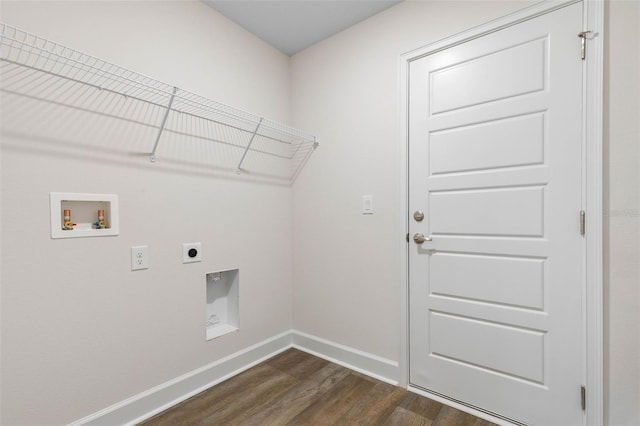 laundry room with dark hardwood / wood-style flooring, hookup for a washing machine, and electric dryer hookup