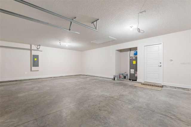 garage featuring electric panel and water heater