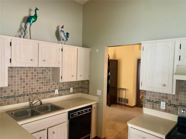 kitchen featuring dishwasher, backsplash, sink, custom range hood, and range