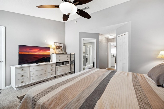 bedroom featuring carpet and ceiling fan