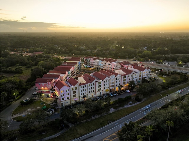 view of aerial view at dusk