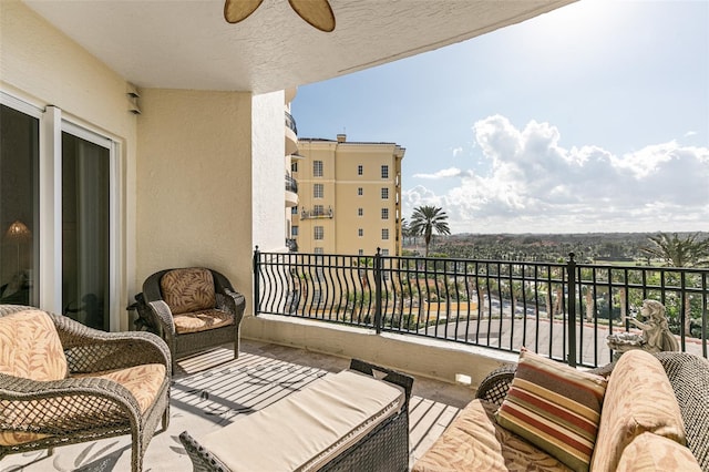 balcony with ceiling fan