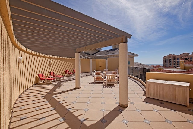 view of patio with a pergola and outdoor lounge area