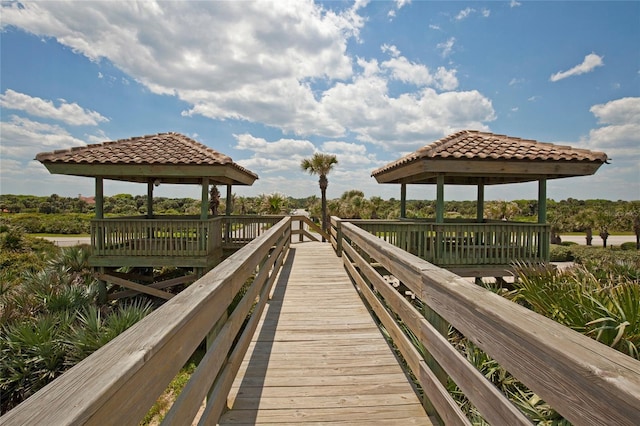 view of dock featuring a gazebo