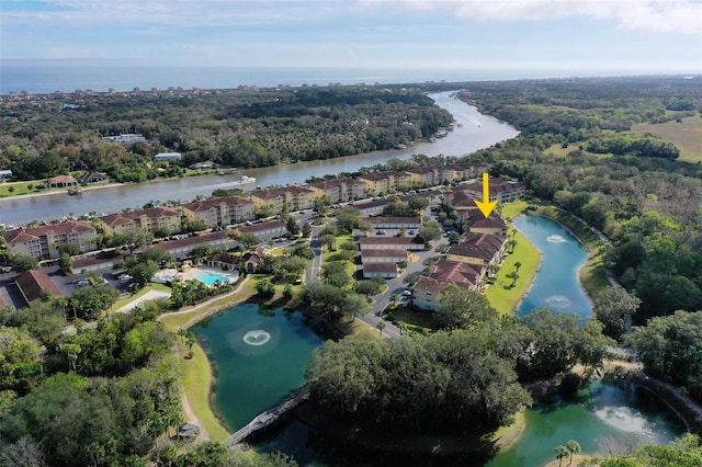 aerial view with a water view