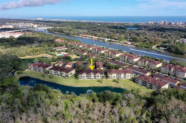 aerial view with a water view