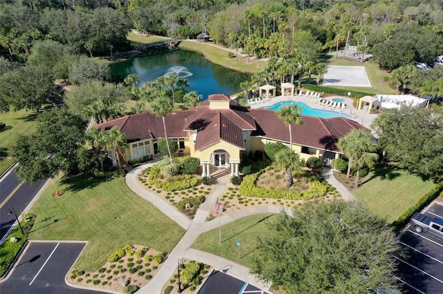 aerial view with a water view