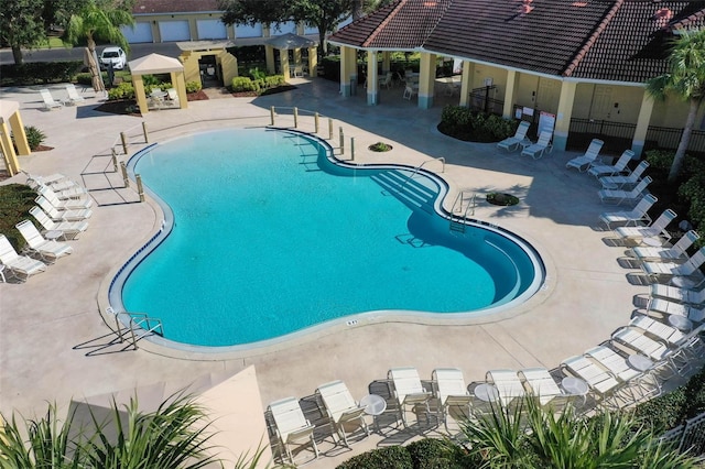 view of pool featuring a gazebo and a patio area