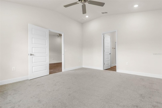 10 Zinc Pl, Palm Coast, FL 32164 - unfurnished room with ceiling fan, carpet flooring, vaulted ceiling, recessed lighting, and baseboards