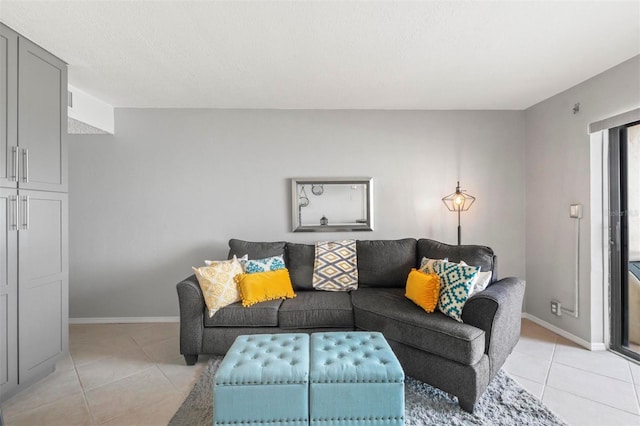 living room featuring light tile patterned flooring