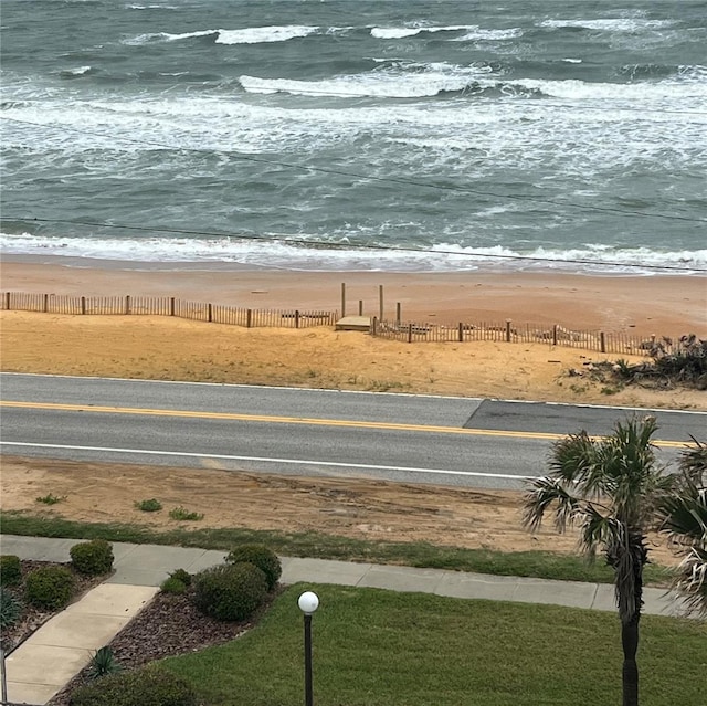 view of water feature featuring a beach view