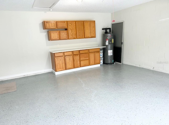 garage featuring water heater