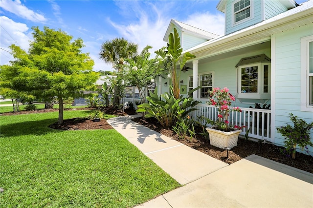 view of yard with a porch