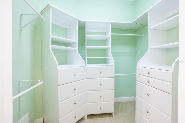 spacious closet featuring light carpet