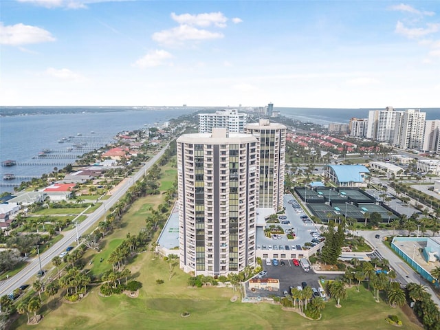 bird's eye view featuring a water view