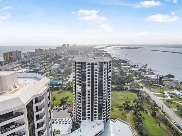 aerial view with a water view