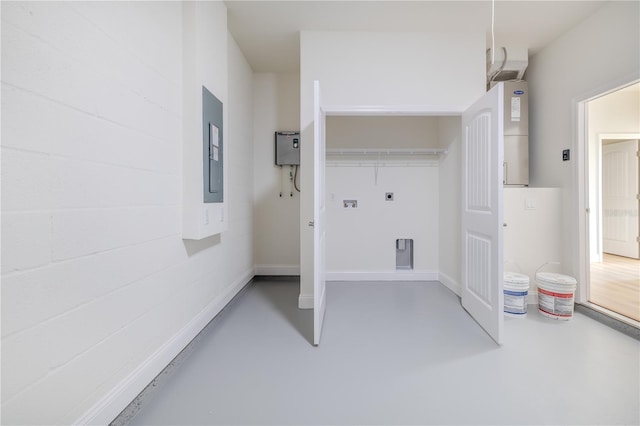 laundry area featuring hookup for an electric dryer, hookup for a washing machine, and electric panel