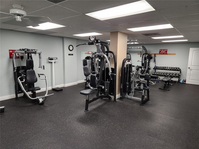 935 N Halifax Ave Unit 602, Daytona Beach, FL 32118 - gym with a ceiling fan, baseboards, and a drop ceiling