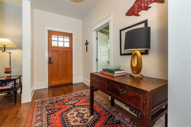 foyer entrance with dark hardwood / wood-style floors