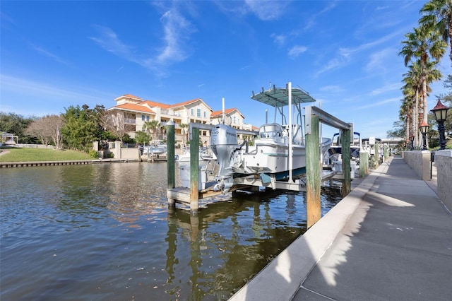 view of dock with a water view