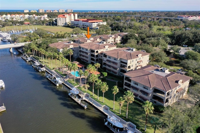 bird's eye view featuring a water view