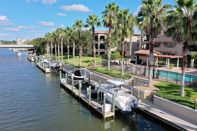 dock area featuring a water view