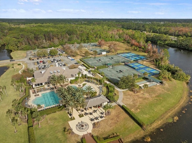 bird's eye view featuring a water view