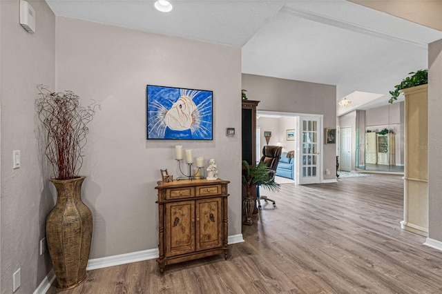 hall featuring french doors and light hardwood / wood-style floors