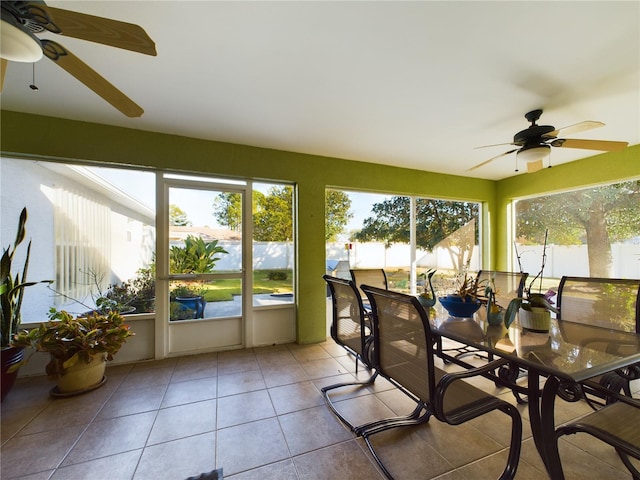 sunroom with a ceiling fan