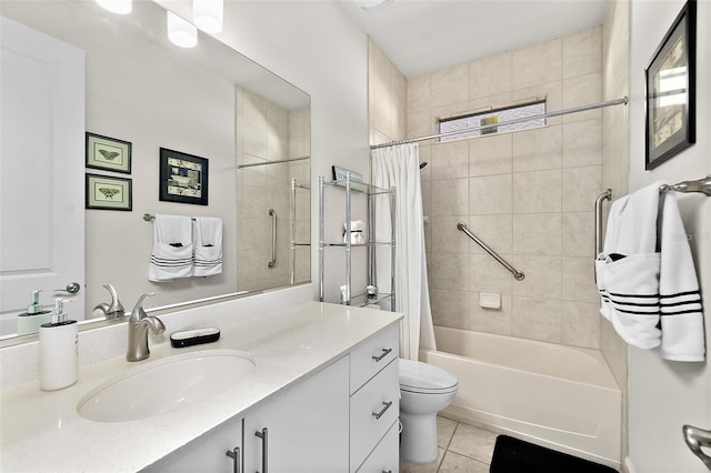 full bathroom with tile patterned floors, vanity, toilet, and shower / bath combo