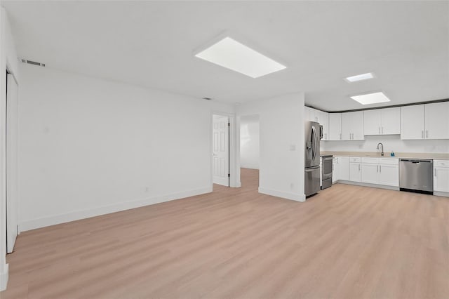 kitchen featuring white cabinetry, light hardwood / wood-style flooring, stainless steel appliances, and sink